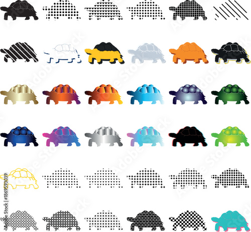 Variety of Stylized Turtle Silhouettes and Patterns