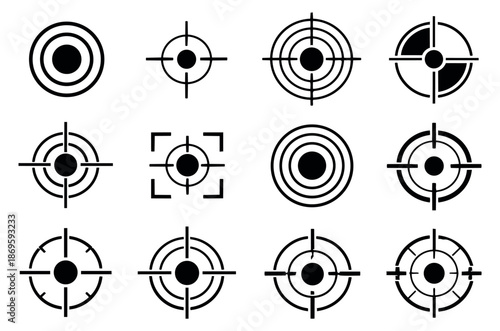 Abstract line art target icons set featuring various crosshair designs for accuracy and precision concepts