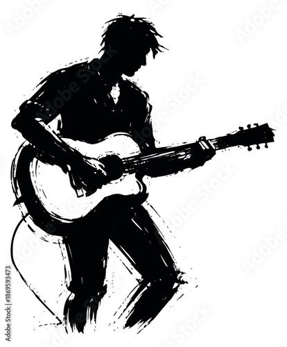 Brushstroke illustration of a musician depicting a person playing an acoustic guitar for music-related projects