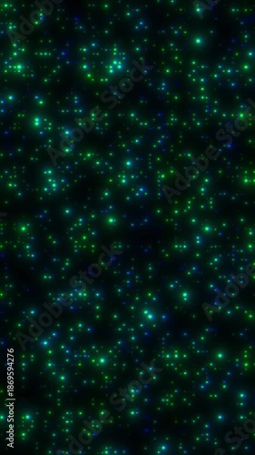 Seamless loop of glowing emerald specks pulsing and twinkling on black void suitable for digital art backgrounds video transitions cyberpunk themes or nightclub visual effects