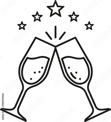 Celebratory champagne glasses with stars