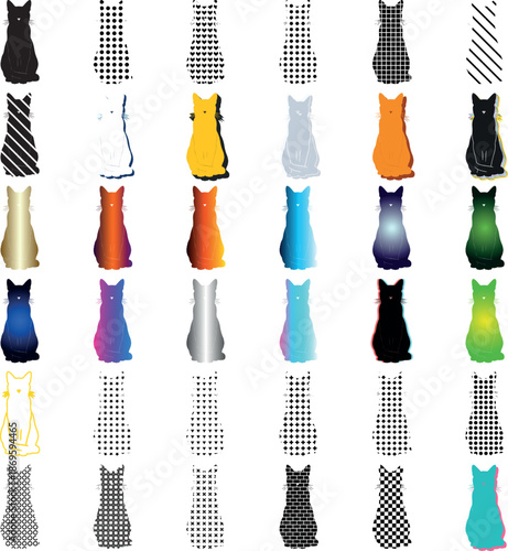Collection of Stylized Cat Silhouettes with Various Patterns