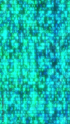 Futuristic matrix style screen filled with moving ones and zeros