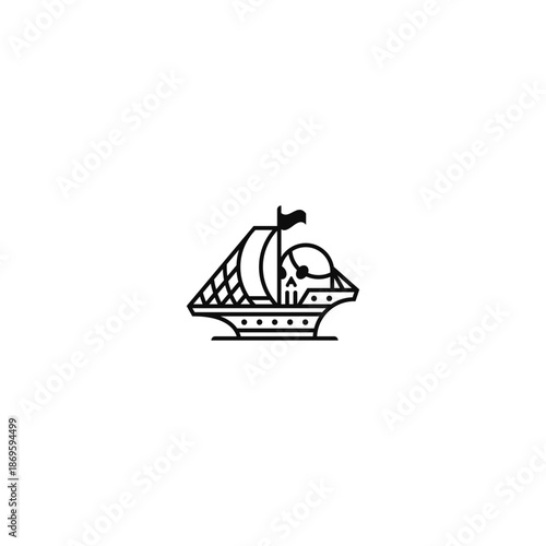 Pirate skull ship logo illustration.
