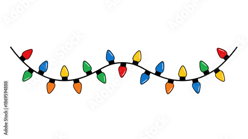 Vibrant holiday string lights with red, green, blue, and yellow bulbs adorning a decorative garland bring festive illumination to celebrations, parties, and winter seasonal