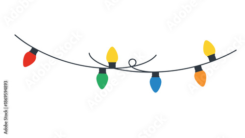 Colorful Christmas Lights Garland Strung Across White Background for Holiday Season Festive Celebrations, Bright Decor, Party Decorations, Home Interior, Events, Ornamentation,