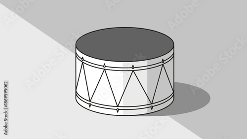 Hand-Drawn Drum Illustration on White Background Showing an Artistic Musical Instrument, Perfect for Children's Designs and Celebratory Events Like Parades and Festive Music, with