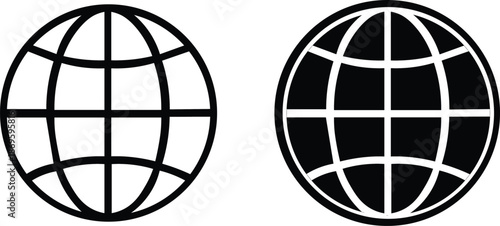 Simple black line icons of globes and maps for web and app design Globe icons set. Planet earth symbol collection. World planet earth icon line and flat style - stock vector. Earth Global Black 