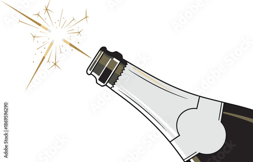 Champagne bottle popping with sparkling celebration