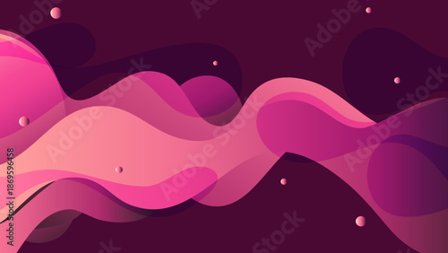 Abstract Pink and Purple Fluid Wave Background with Vibrant Liquid Shapes, Dynamic Flowing Gradients and Modern Geometric Elements on Dark Magenta Backdrop