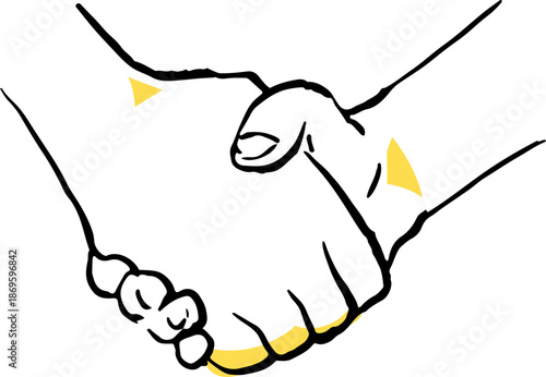握手している手の手描きイラスト　線画