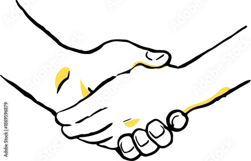 握手している手の手描きイラスト　線画