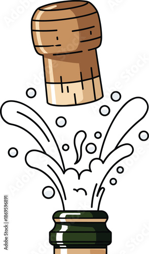 Champagne cork popping with bubbly splash
