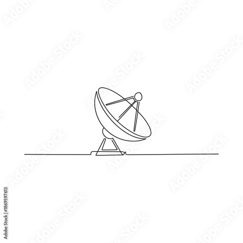 Minimalist one line drawing of a satellite dish on a flat surface
