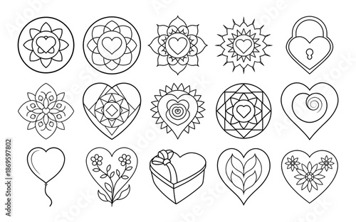 Healthy food and fruit icon collection for coloring book, featuring line art apples, bananas, and grapes in a simple outline for educational use.