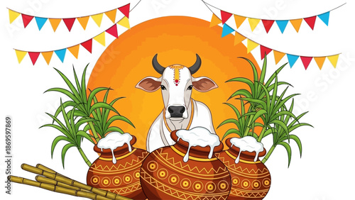 Happy Pongal Religious Festival , Tamil Harvest Festival Of South India