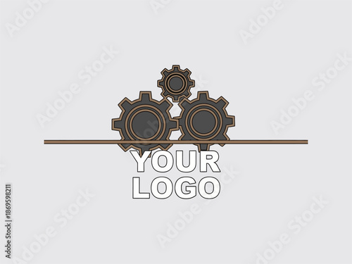 Three Interconnected Gears with Logo Placeholder.
