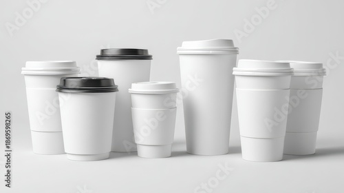 Wallpaper Mural Minimal white disposable coffee cup set with lids on studio background â€“ versatile branding mockup Torontodigital.ca
