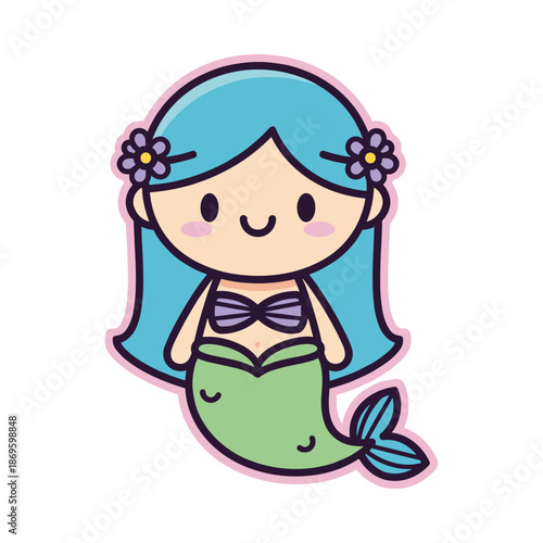 Cute Cartoon Mermaid Vector Illustration