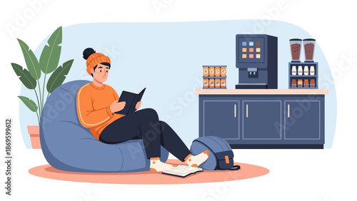Working at home, coworking space, concept illustration. Young people, man and woman freelancers working on laptops and computers at home. People at home in quarantine. Vector flat style illustration