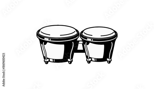 Bongo drums musical instrument illustration. Pair of Afro-Cuban percussion drums line art. Traditional ethnic rhythm instrument isolated on white.