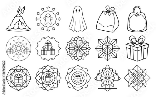 Space Exploration and Astronomy Icon Set, Line Art Vector Design for Galaxy Themed Coloring Pages and Science Educational Content