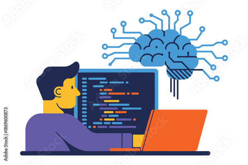 Programmer works on complex code displaying advanced artificial.