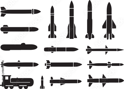  Missile & Rocket Silhouette Icon Set