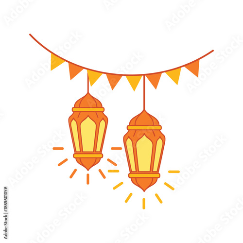 Vector illustration of hanging lanterns with festive bunting