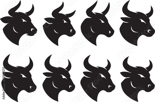 Bull Head Silhouette Icon Set 