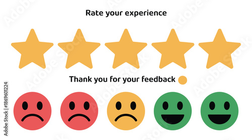 Customer satisfaction stars rating system displays positive feedback.