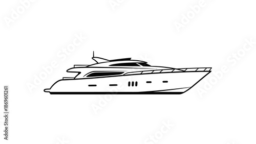 Luxury Motor Yacht Line Art Illustration.