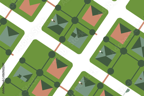 Abstract digital pattern displays interconnected geometric blocks in.