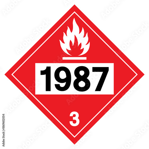 UN1987 Class 3 Alcohols Denatured Alcohol Symbol Sign, Vector Illustration, Isolate On White Background, Label.EPS10