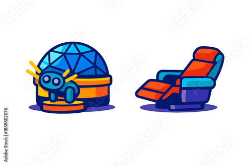 Futuristic Dome with Robot and Recliner Chair
