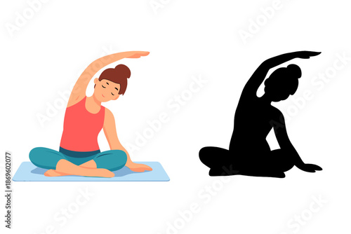 Woman practicing yoga side bend pose with glowing aura