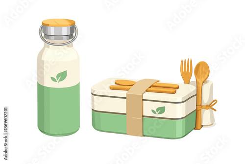 Eco-friendly lunchbox and water bottle with bamboo utensils