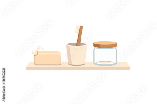 Bathroom shelf with hygiene items