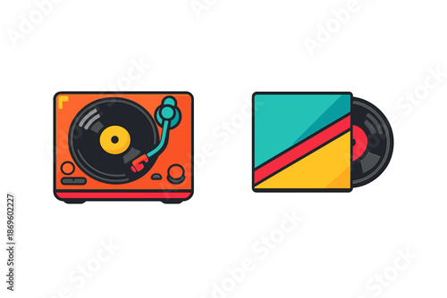 Vintage Turntable and Vinyl Record