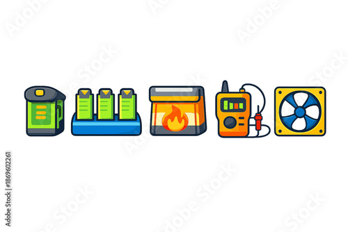 Set of Flat Icons Related to Electronics and Power