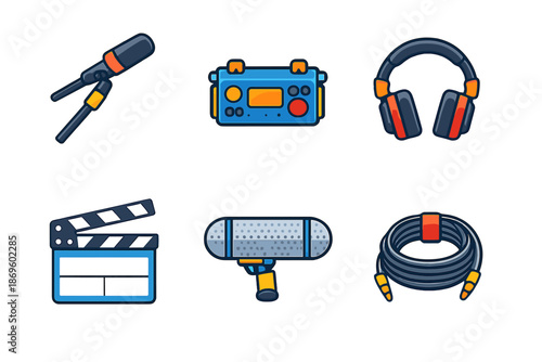 Set of professional audio and film equipment icons