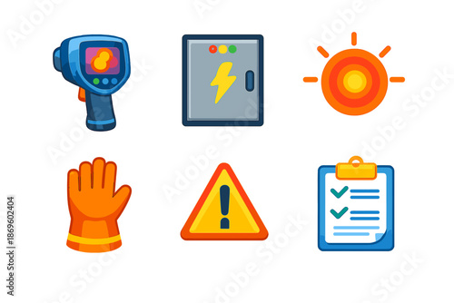 Set of Safety and Danger Icons with Glow Effect