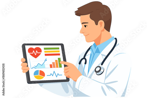 Doctor using tablet with health data
