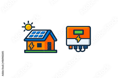 Solar panel house and inverter icon