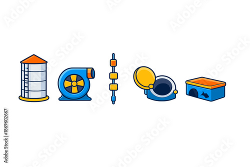 Collection of stylized industrial and household icons