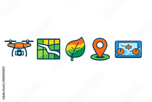 Set of Flat Icons for Drone Technology and Navigation