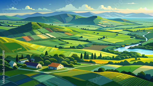 Very beautiful aerial view of endless emerald green pastures and farmlands in Ireland, revealing lush meadows, gentle hills, and a timeless countryside landscape shaped by nature.