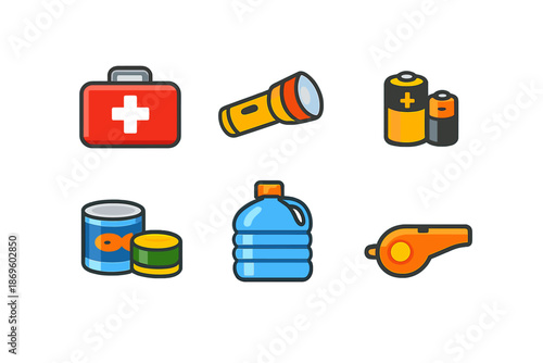 Emergency preparedness kit icons