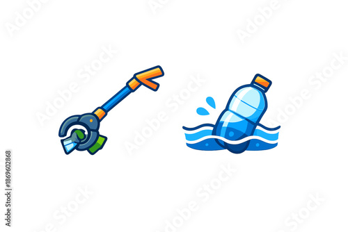 Robotic arm picking up plastic bottle from water