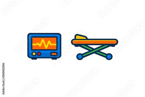 Medical Monitor and Stretcher Icons